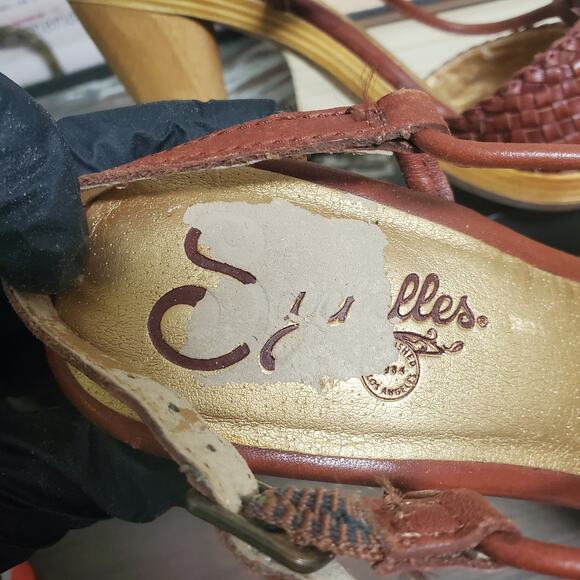 Seychelles Woven Red Leather Wooden Cylinder Heel Ankle Strap US W6 - Picture 5 of 13